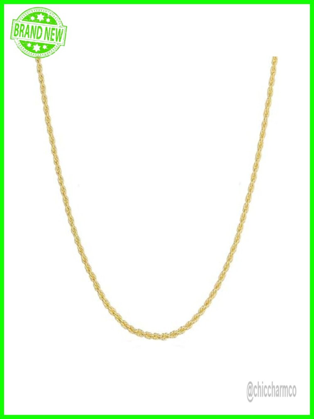 14K Yellow Gold Solid Rope Chain Necklace Lobster Clasp 18 Inch